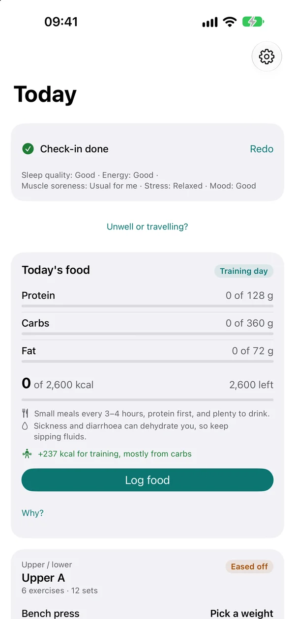 Today in GLP-1 mode: the food card leads with protein and small-meal advice