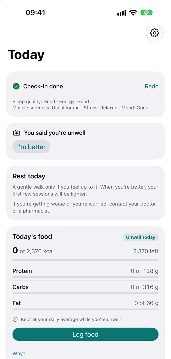 Today on an unwell day: rest today, with food held at your daily average