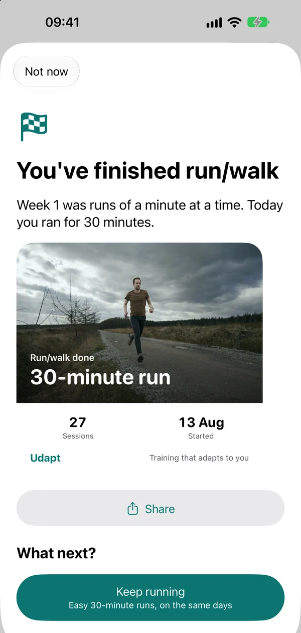 You've finished run/walk: a 30-minute run picture to share, and Keep running