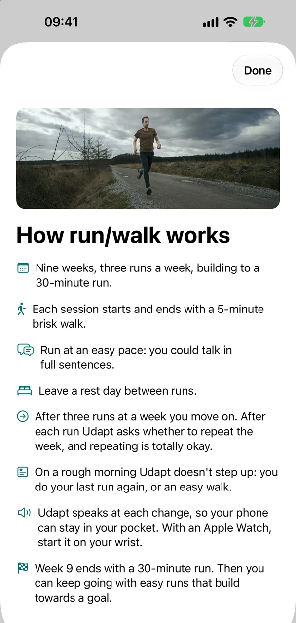 How run/walk works: nine weeks, three runs a week, building to a 30-minute run