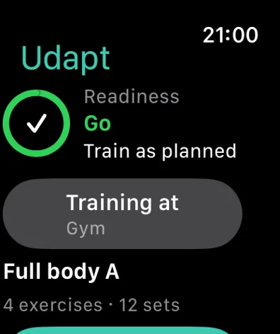 Apple Watch: readiness Go and today's workout